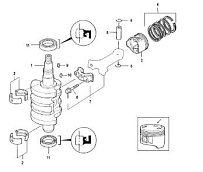 Коленчатый вал, поршни и шатуны, 0R310614 и ниже 4-Х ТАКТНОГО ПЛМ MERCURY 9.9 Серийный номер от 0P325500 и выше